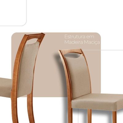 Mesa Noronha 180cm Tampo Com Vidro Laqueado Com 6 Cadeiras Linho Premuim Imbuia Natural Off White