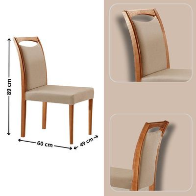 Mesa Noronha 180cm Tampo Com Vidro Laqueado Com 6 Cadeiras Linho Premuim Imbuia Natural Off White