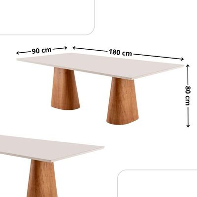Mesa Noronha 180cm Tampo Com Vidro Laqueado Com 6 Cadeiras Linho Premuim Imbuia Natural Off White