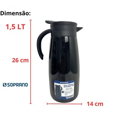 Bule Térmico Soprano 1,5 Lt Aço Inox Com Gatilho Preto