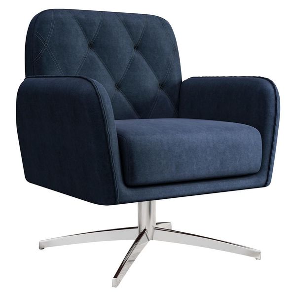 Poltrona Decorativa Mirna Suede Azul Base Giratória - Gran Belo