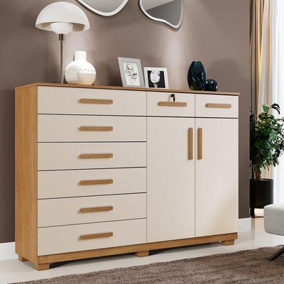 Cômoda New Triunfo 8 Gavetas 2 Portas 2 Prateleiras Cinamomo Off