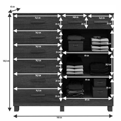 Cômoda New Triunfo 8 Gavetas 2 Portas 2 Prateleiras Cinamomo Off