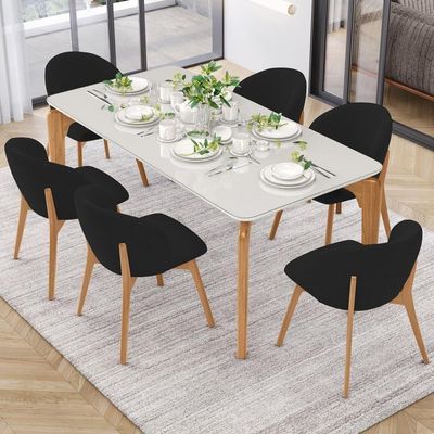 Kit 05 Cadeiras De Jantar E Estar Living Estofada Mia L02 Suede Preto - Lyam Decor