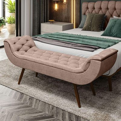 Recamier Puff Estofado Queen 160 Cm Drusa Veludo Rose