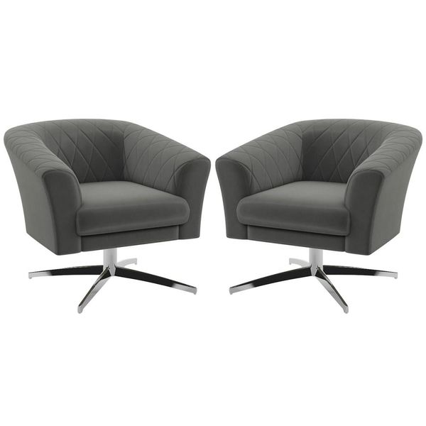 Kit 2 Poltronas Decorativas Sala de Estar Gizé Suede Grafite - Gran Belo