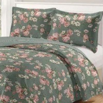 Kit Cobre Leito Colcha Daily Queen 3 Peças Dupla Face Estampado - Floral 51 - 100% Poliéster