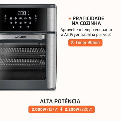 Fritadeira Air Fryer Forno Oven 12L Mondial Cinza/inox 2000W AFON-12L-GI 110V