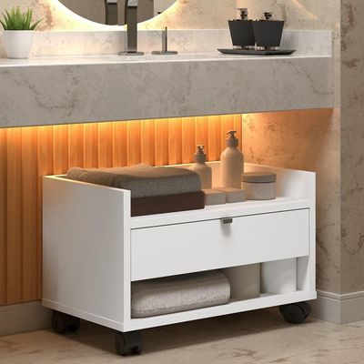 Gabinete Para Banheiro Prisma - Mdp Gaveta E Nicho Branco - J3 Móveis Branco