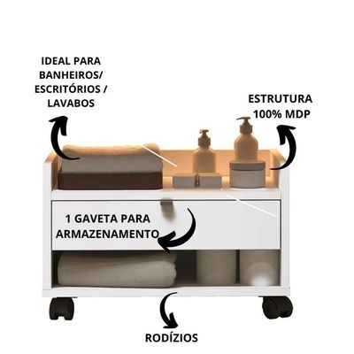 Gabinete Para Banheiro Prisma - Mdp Gaveta E Nicho Branco - J3 Móveis Branco