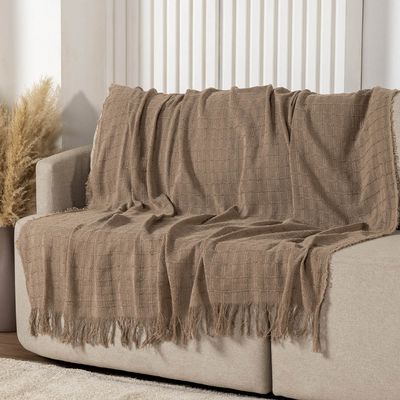 Xale Rubi 1,70m x  1,40m Com Franja Para Sofá Cama 100% Algodão 01 Peça - Avelã