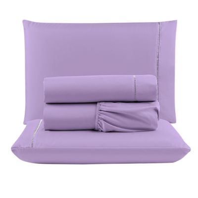 Kit c/ 4 Jogos Cama Lençol Unique Casal Padrão Micro Percal 400 Fios Ponto Palito 4 Peças - Lilás + Branco