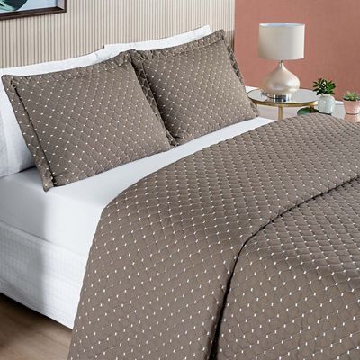 Kit Cobre Leito Vênus Casal Dupla Face Micropercal 200 Fios Liso 3 Peças - Cáqui Camafeu