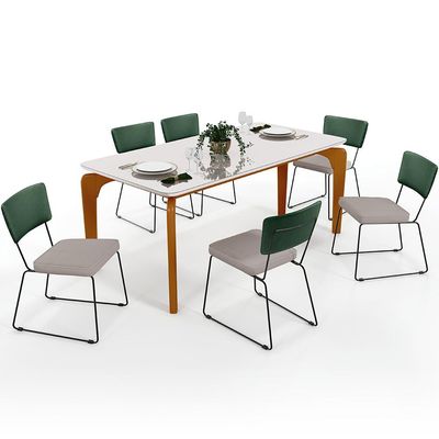 Mesa Capri 160cm Off White Nature E 6 Cadeiras Allana B05 Facto Verde Musgo Linho Bege - Lyam Decor