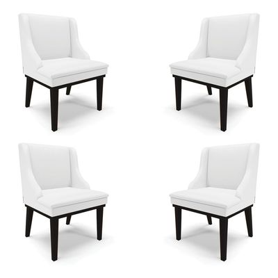 Kit 4 Cadeiras Decorativas Sala de Jantar Base Fixa de Madeira Firenze PU Branco Fosco/Preto G19 - Gran Belo