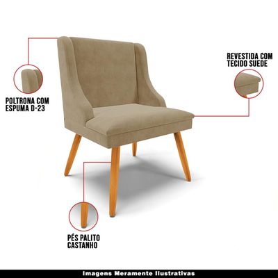 Cadeira Decorativa Sala de Jantar Pés Palito de Madeira Firenze Suede Nude/Natural G19 - Gran Belo