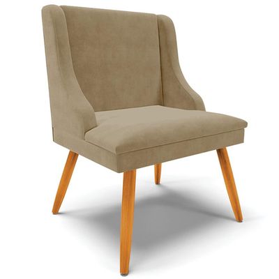 Cadeira Decorativa Sala de Jantar Pés Palito de Madeira Firenze Suede Nude/Natural G19 - Gran Belo
