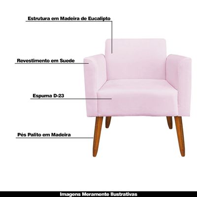 Poltrona Decorativa Isabella Pés Palito Madeira Suede Rosa Bebê - Gran Belo