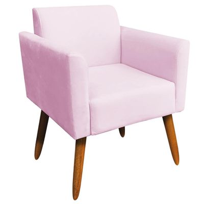 Poltrona Decorativa Isabella Pés Palito Madeira Suede Rosa Bebê - Gran Belo