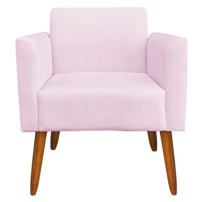 Poltrona Decorativa Isabella Pés Palito Madeira Suede Rosa Bebê - Gran Belo