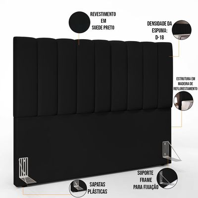 Cabeceira Cama Box Casal King 195 cm Dália W01 Suede Preto - Lyam Decor