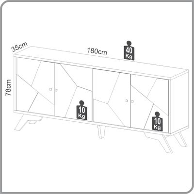 Balcão Buffet Mosaico 4 Portas em MDF Freijó Branco 180cm TB297 Dalla Costa