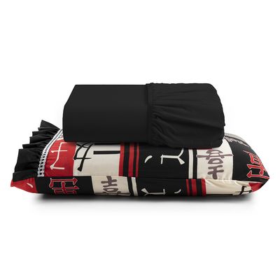 Jogo Cama Lençol Fiore Solteiro Estampado 180 Fios 100% Algodão com Babadinho 2 Peças Preto Oriental Japonês
