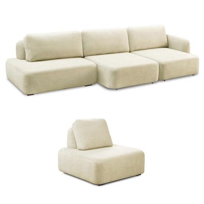 Conjunto Sala de Estar 1 Sofá Retrátil Modulado 342cm e 1 Poltrona Santiago Bouclê Off White G89 - Gran Belo