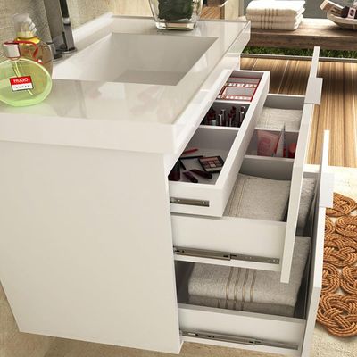 Armário Balcão Gabinete Para Banheiro 80cm Com 03 Gavetas Pietra B06 Branco Brilho - Lyam Decor
