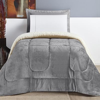 Coberdrom Diamond Solteiro Sherpa Com Manta Flannel 01 Peça - Cinza