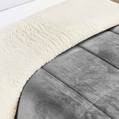 Coberdrom Diamond Solteiro Sherpa Com Manta Flannel 01 Peça - Cinza