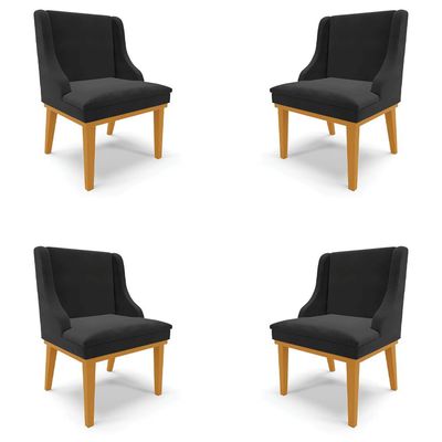 Kit 4 Cadeiras Decorativas Sala de Jantar Base Fixa de Madeira Firenze Veludo Preto/Castanho G19 - Gran Belo