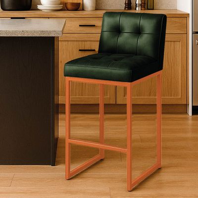 Banqueta Cozinha Alta com Encosto Industrial Bronze Lirina PU Verde C05 - D'Rossi