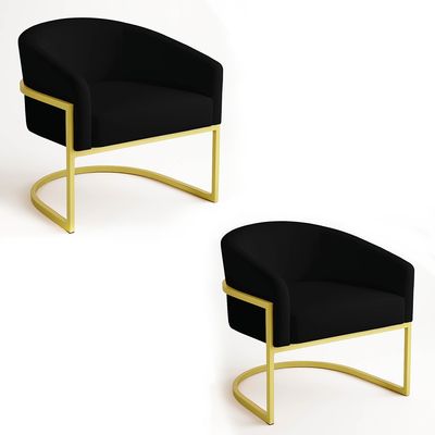Poltrona Sala Decorativa Industrial Dourada Kit 2 Arielle Suede Preto D03 - D'Rossi