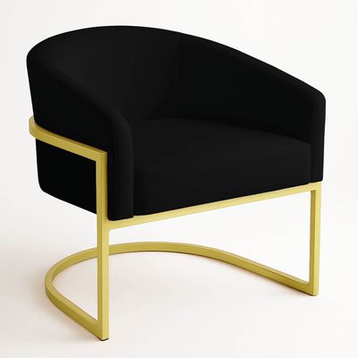 Poltrona Sala Decorativa Industrial Dourada Kit 2 Arielle Suede Preto D03 - D'Rossi