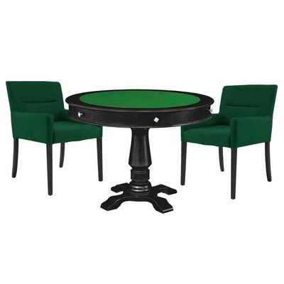 Mesa de Jogos Carteado Victoria Tampo Reversível Preto com Kit 2 Cadeiras Vicenza Verde - Gran Belo