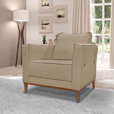 Kit 2 Poltronas Decorativas Pés em Madeira Tarantino Linho Bege - Gran Belo