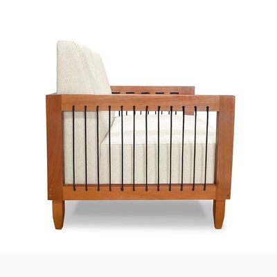 Poltrona Sala de Estar Pés Madeira Maciça Corda Náutica Preta 75cm Manila Linho Off White Rústico G63 - Gran Belo