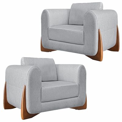Kit 2 Poltronas Decorativas Pés em Madeira Buzz Linho Cinza Rustico - Gran Belo
