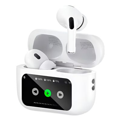 Fone de Ouvido In-Ear Bluetooth 5.3 com Estojo Touch LCD e Cancelamento de Ruído | Screen Branco
