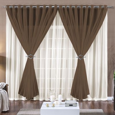 Cortina Paula 4,00m x 2,80m Tabaco Tecido Voal Leve Clean Para Sala ou Quarto