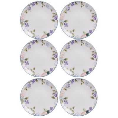 Conjunto 6 Pratos Sobremesa Tramontina Aura Porcelana Decorada 19cm Cozinha Servir Doces Tortas