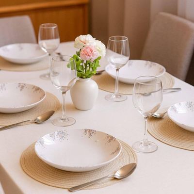 Jogo 12 Pratos Fundos Porcelana Branca Decorada Tramontina Fogli 21cm Mesa Posta Buffet Eventos