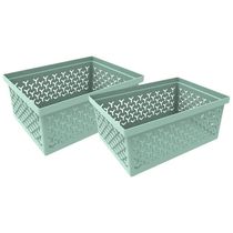 Kit 2 Caixas Organizadoras Crippa Cesto Médio Verde Menta Escritório Banheiro Closet Lavanderia