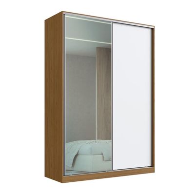Guarda Roupa Solteiro 2 Portas de Correr Freijó Natural Branco Espelho 165x59,8x235cm RC2002 Emovell