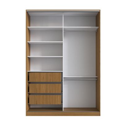 Guarda Roupa Solteiro 2 Portas de Correr Freijó Natural Branco Espelho 165x59,8x235cm RC2002 Emovell