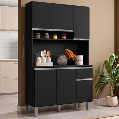 Kit Cozinha Compacta 6 Portas 105 Cm Marcia Preto Reajl Moveis Preto