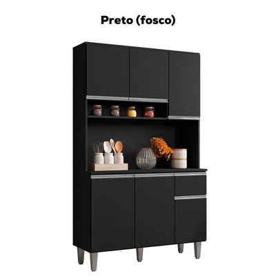Kit Cozinha Compacta 6 Portas 105 Cm Marcia Preto Reajl Moveis Preto