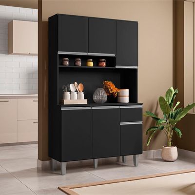 Kit Cozinha Compacta 6 Portas 105 Cm Marcia Preto Reajl Moveis Preto