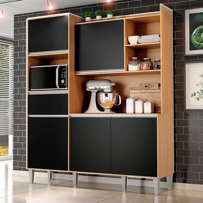 Kit Cozinha Compacta 5 Portas 160 Cm Isabel Amendoa Preto Reajl Moveis Amendoa Preto